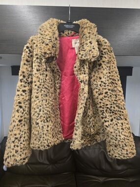 Cherokee Leopard Print Faux Fur Jacket with Pink Lining